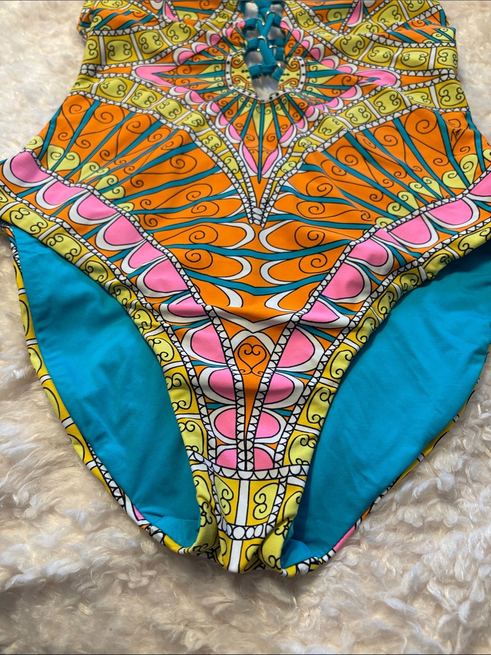 Trina Turk Vibrant Orange,Pink, Yellow Printed Swim One Piece 6 & Cover XS Set - Picture 7 of 15